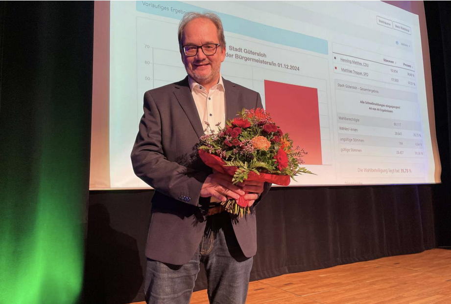 Matthias Trepper mit Blumenstrauß