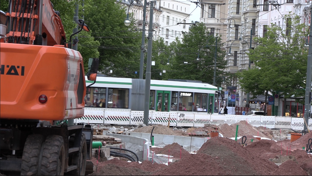 Bild einer Baustelle zum Ausbau des Straßenbahnnetzes