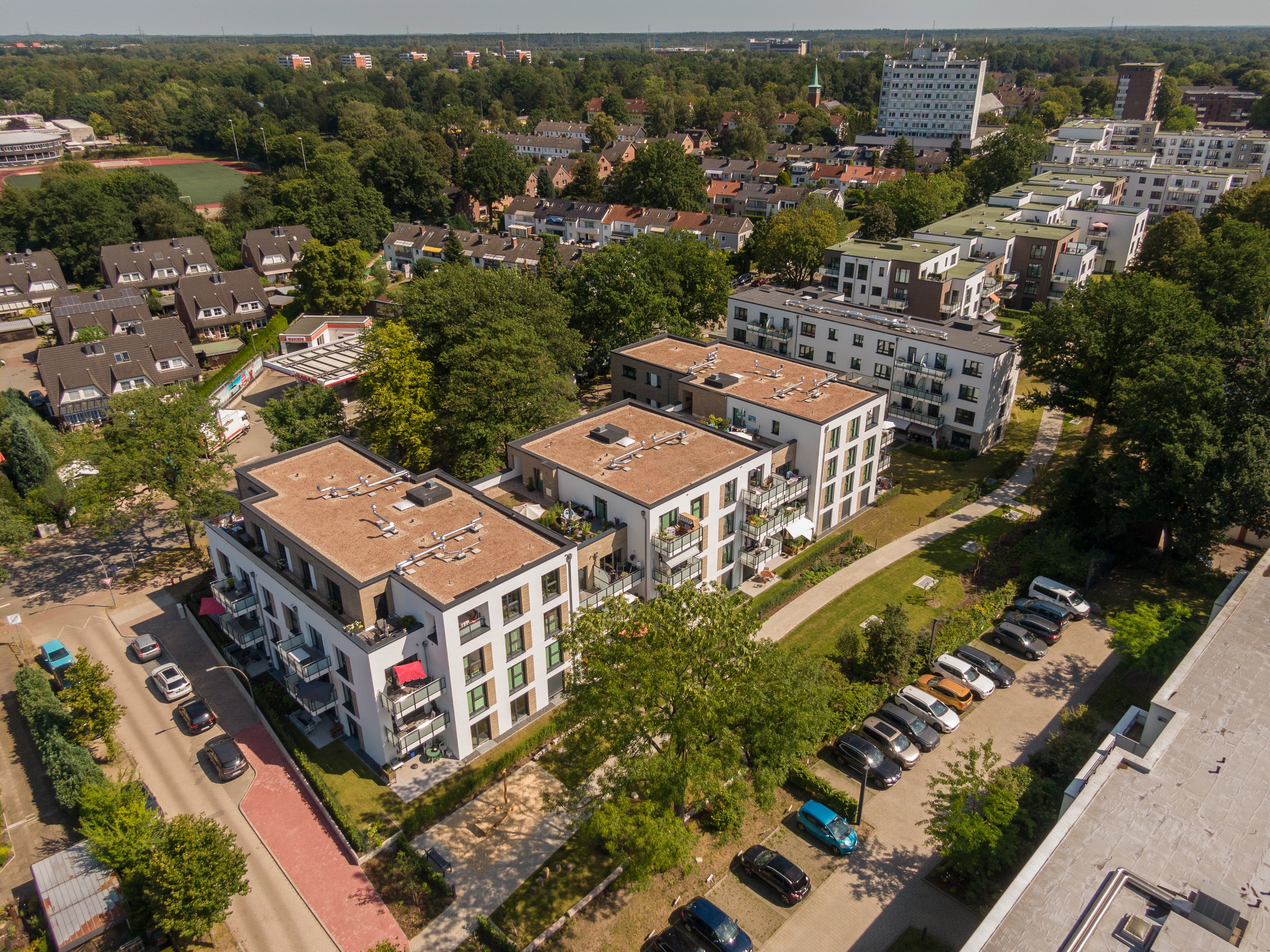 Luftbild von mehreren Häuserblöcken