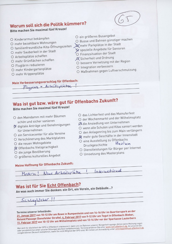 Umfragebogen für den Offenbacher Wahlkampf